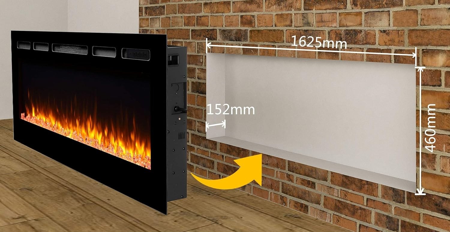 Programmable Recessed Electric Fireplace 68” | Remote, 3 Flame Modes, Timer