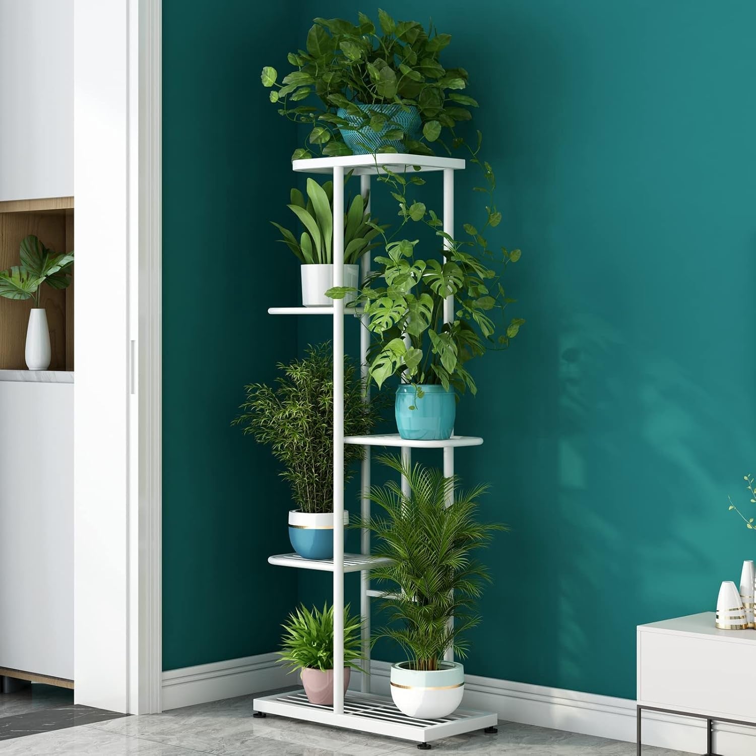 5 Tier White Metal Plant Stand Indoor Outdoor Flower Pot Display Shelf