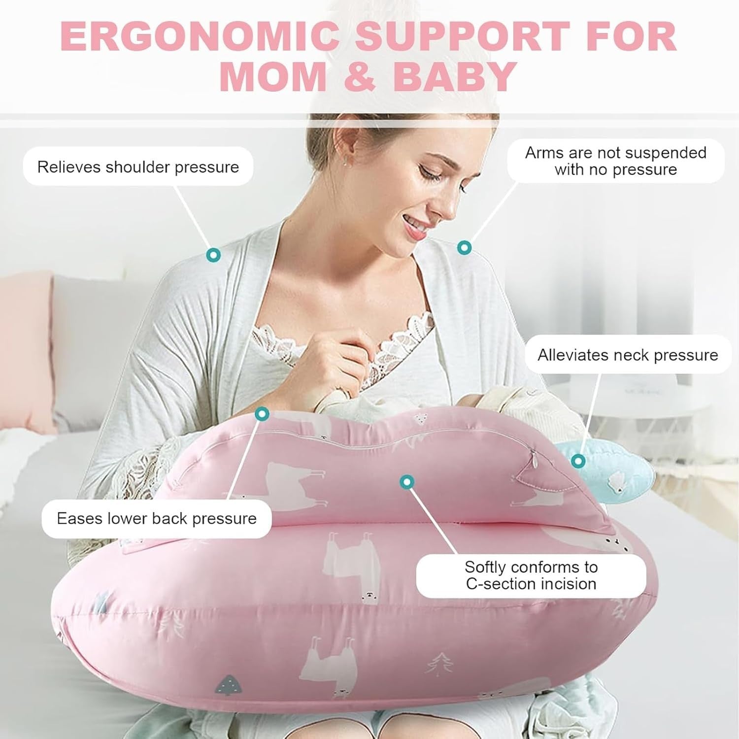 Breastfeeding Nursing Pillow 32" Maternity Support Feeding Cushion Pink
