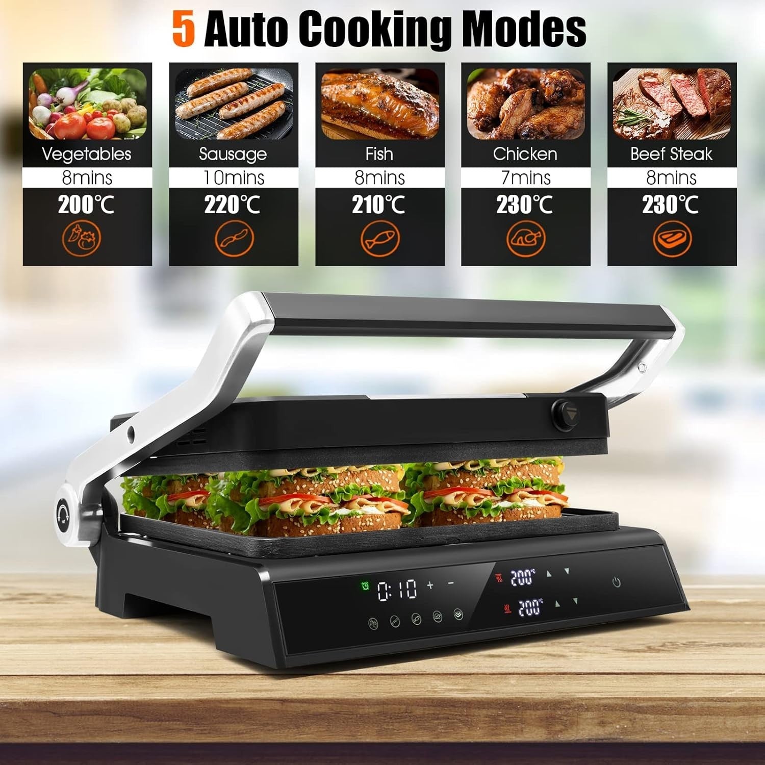 3-in-1 Panini Press Grill 1200W Non-Stick Plates 29x21cm Large Plates
