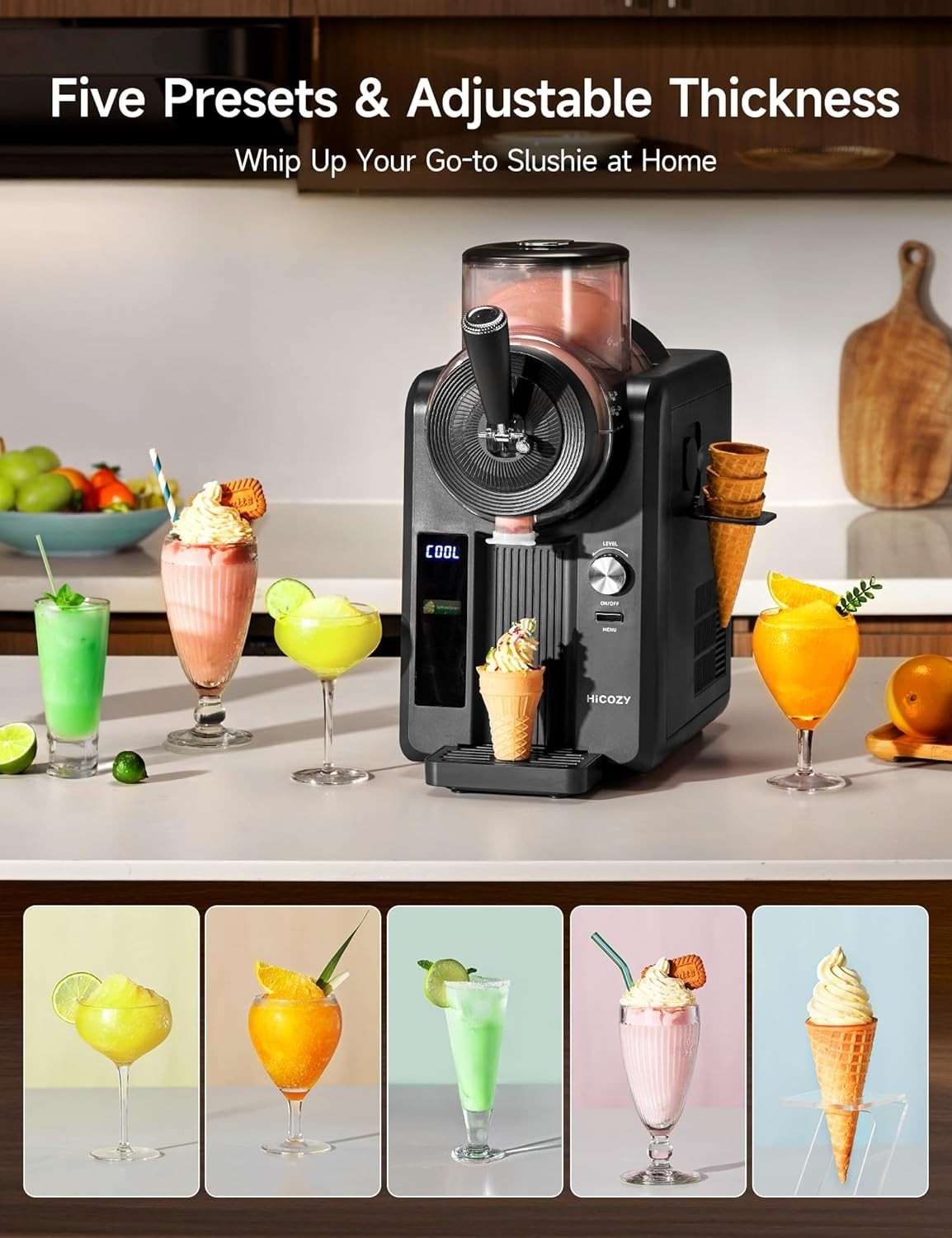 Professional Slush Machine 1.2L Ice Cream Maker Frozen Drinks 5 Modes