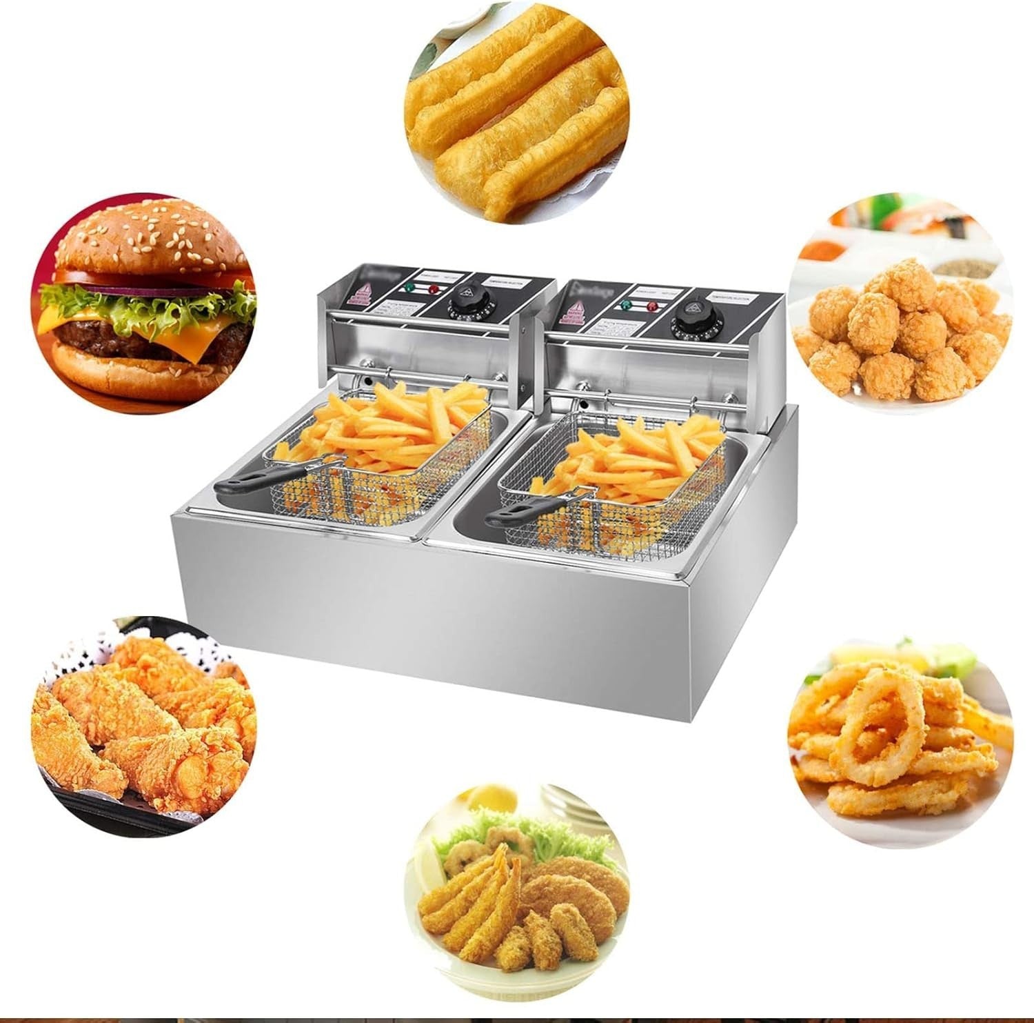 12L Electric Deep Fat Fryer 5000W Double Tank Commercial Chip Fryer