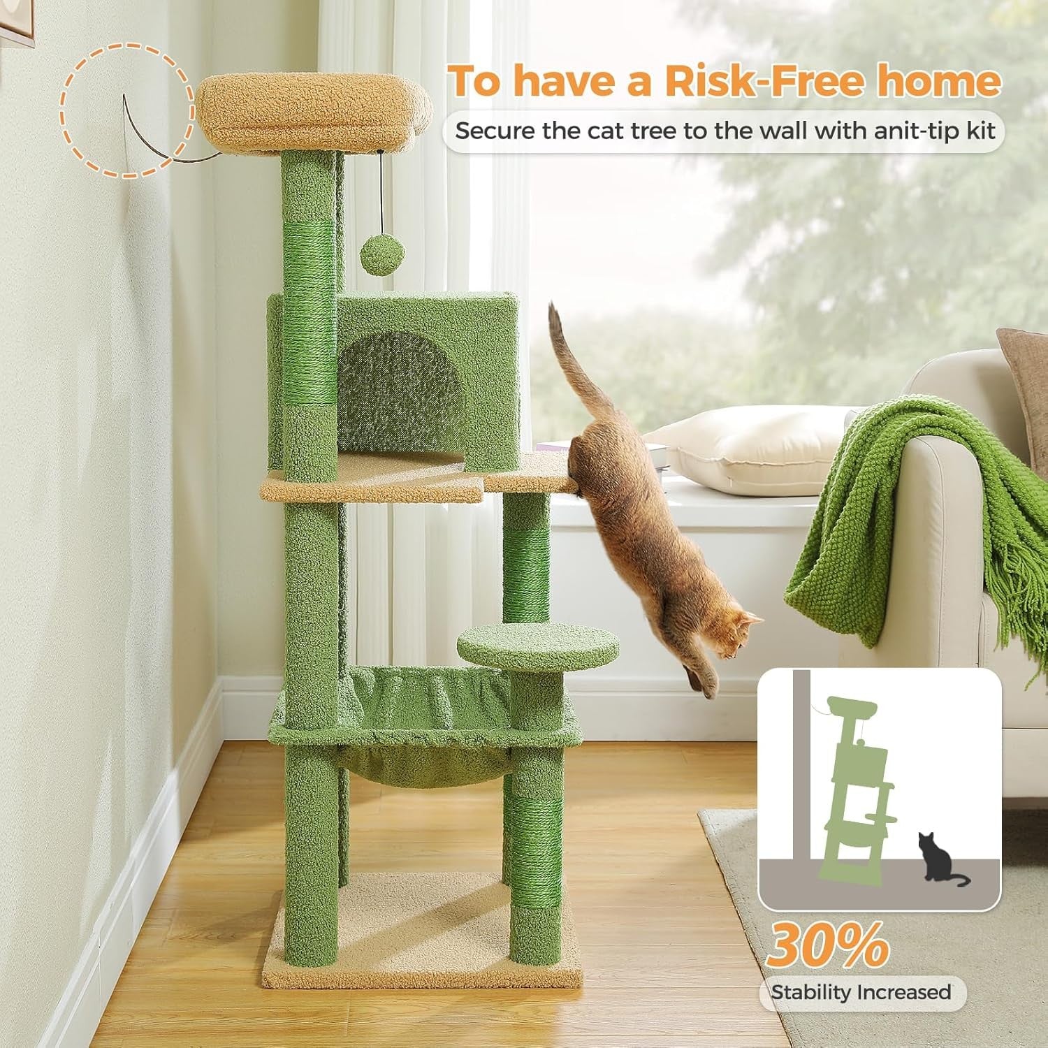 Cat Tree Tower 116cm Multi Level Scratching Posts Hammock Condo Kitten