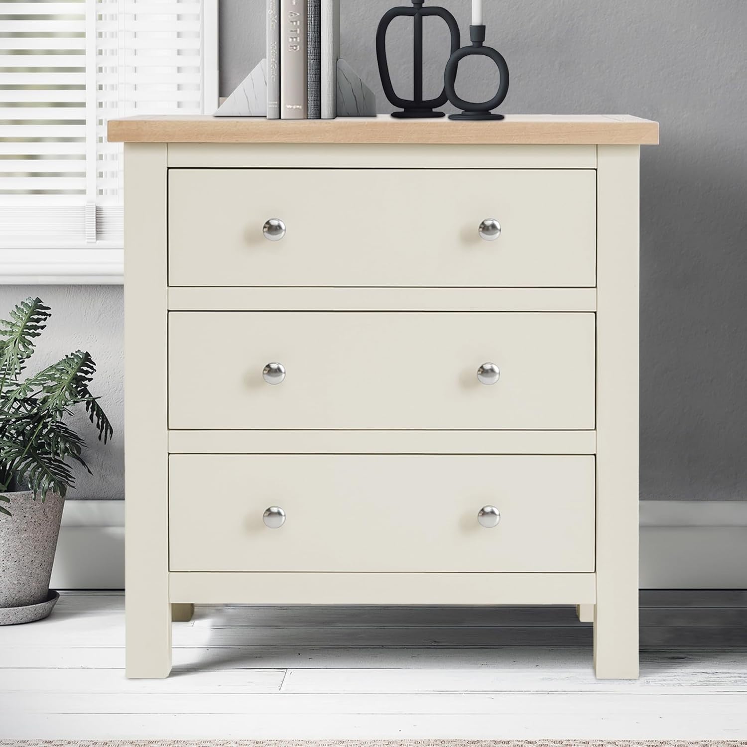Cream Oak Top 3 Drawer Chest Solid Wood Bedroom Storage Unit Assembled
