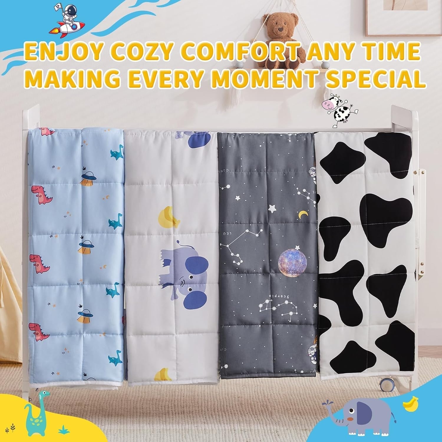 Kids Weighted Blanket 36"x48", 3lbs Grey Elephant Breathable Glass Beads