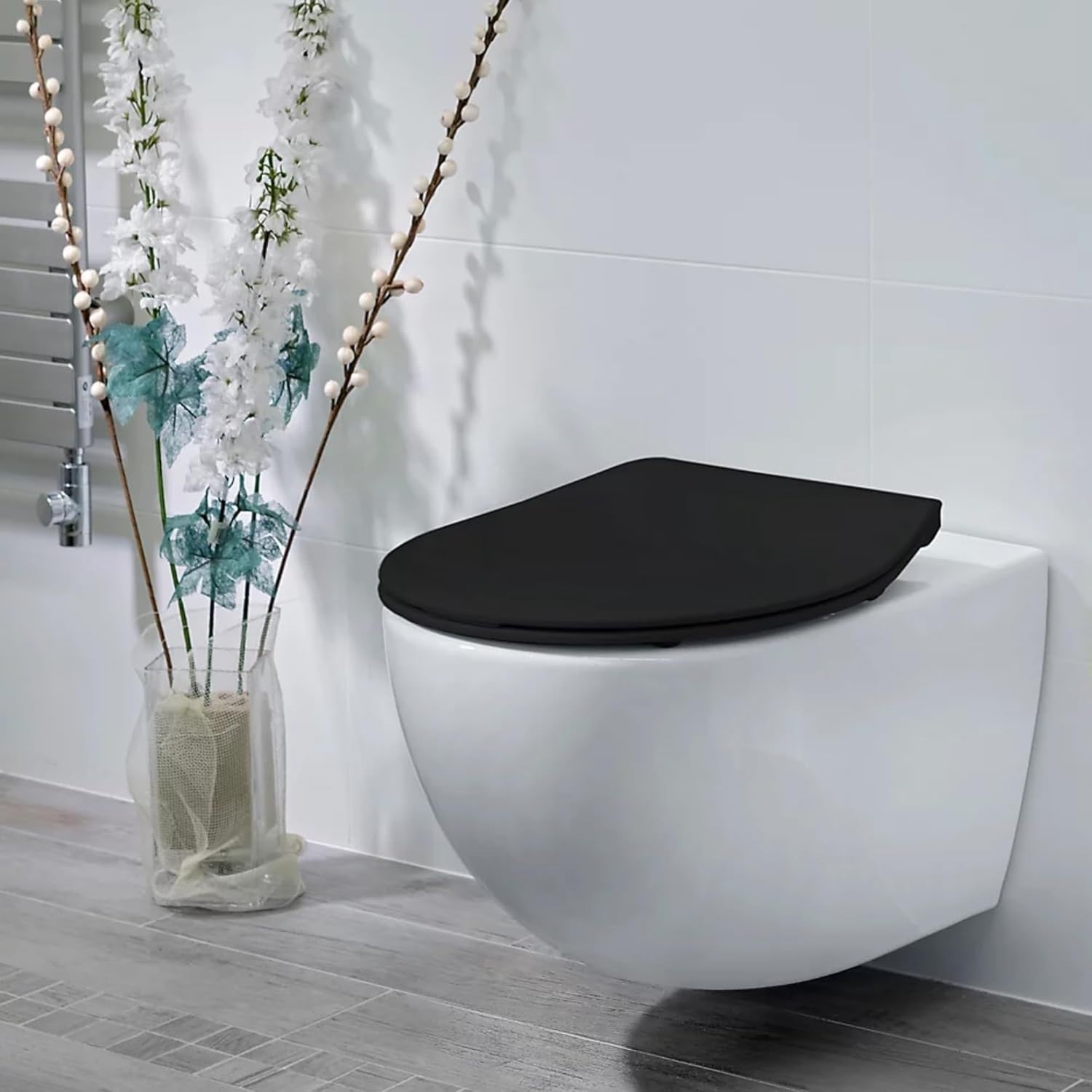 Slim Soft Close Toilet Seat Matt Black Antibacterial Click & Clean