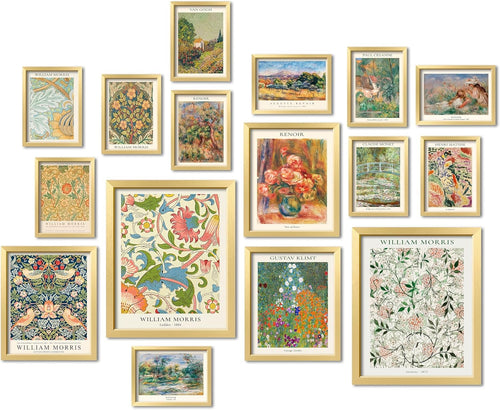 Vintage Eclectic Wall Art 16pc 11x14in Floral Gallery Poster Set