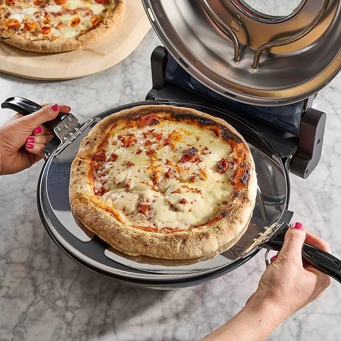 1200W Electric Pizza Oven 31cm Stone with Cutter Board & Glass Timer