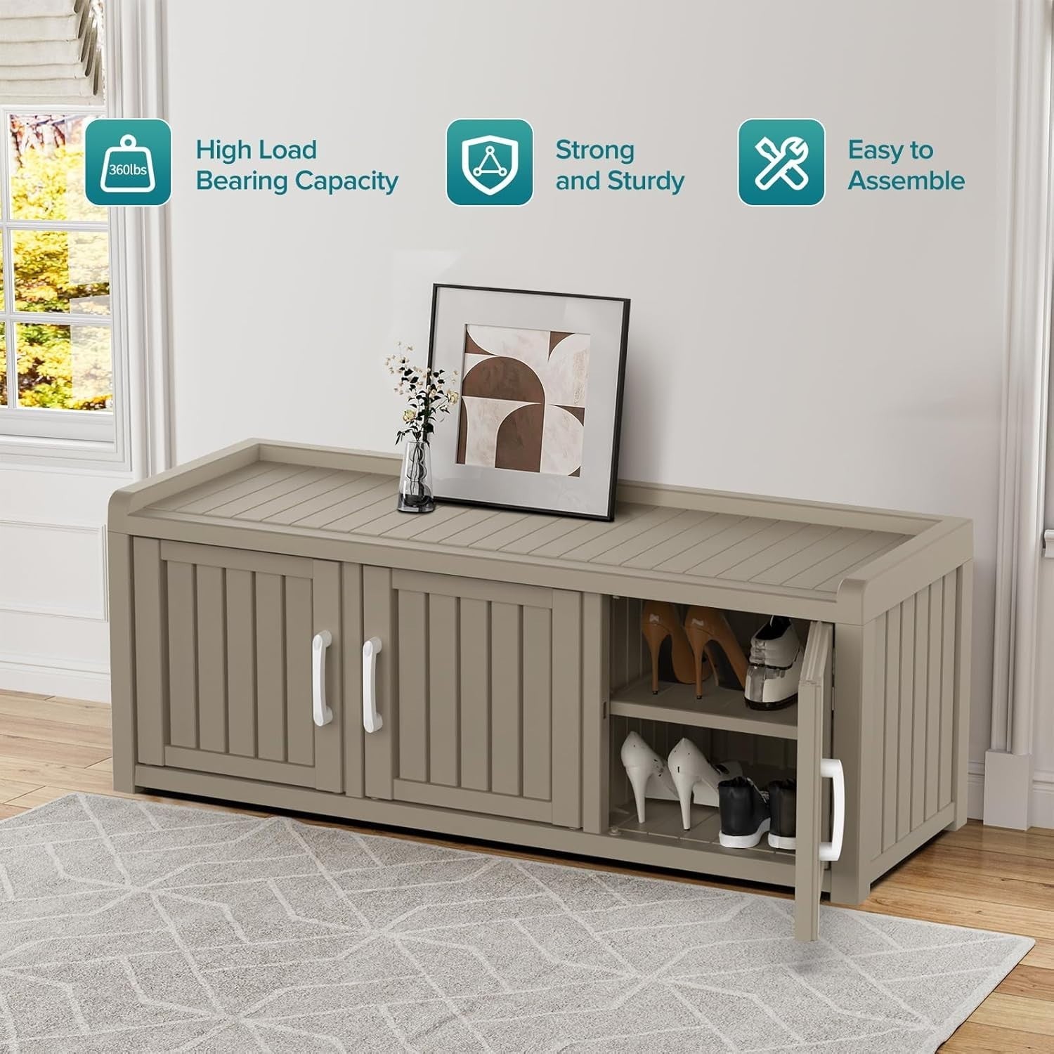 Large 3-Door Waterproof Shoe Cabinet Bench Indoor Outdoor 119x44x45.5cm Coffee