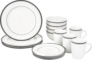 16pc Porcelain Dinnerware Set Black Stripe Plates Bowls Mugs Dishwasher Safe