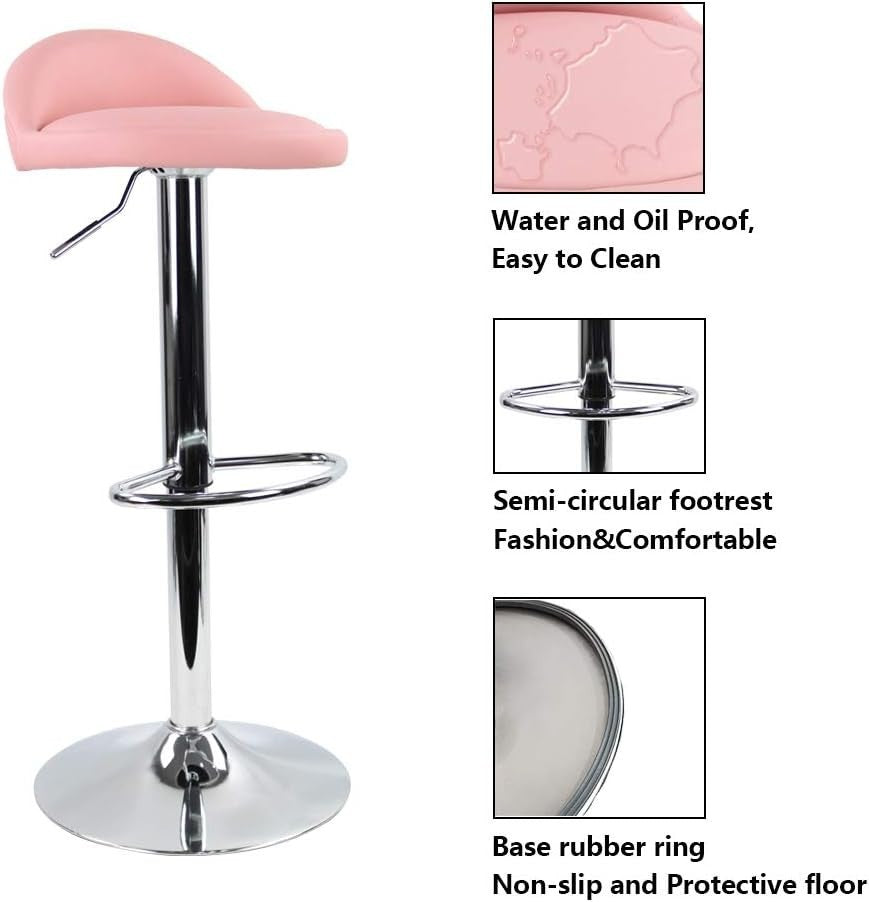 Pink Round Adjustable Swivel Bar Stool PU Leather Home Kitchen
