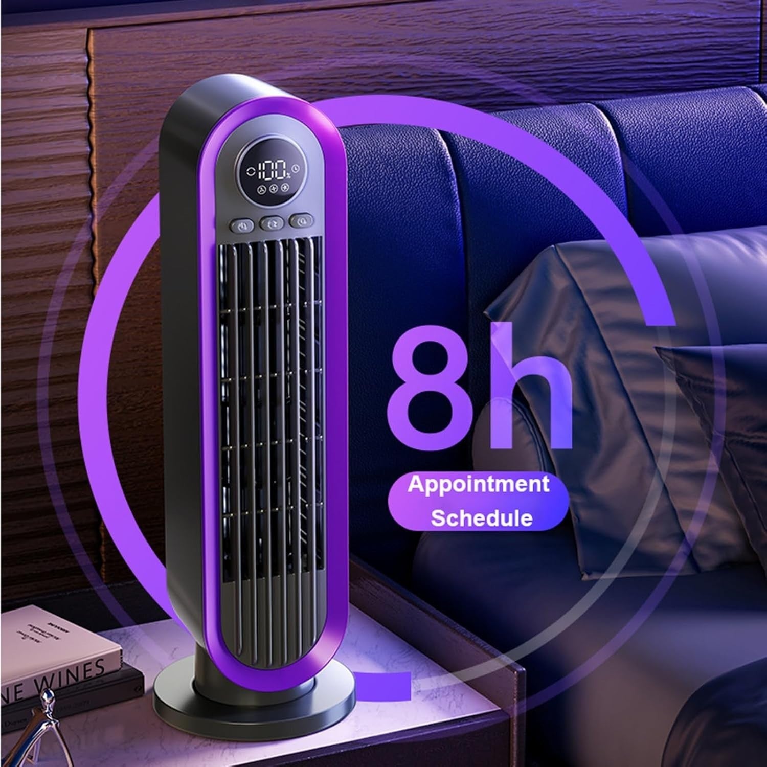 Silent Tower Fan 90° Oscillating 3-Speed Quiet Cooling LED Display Timer White