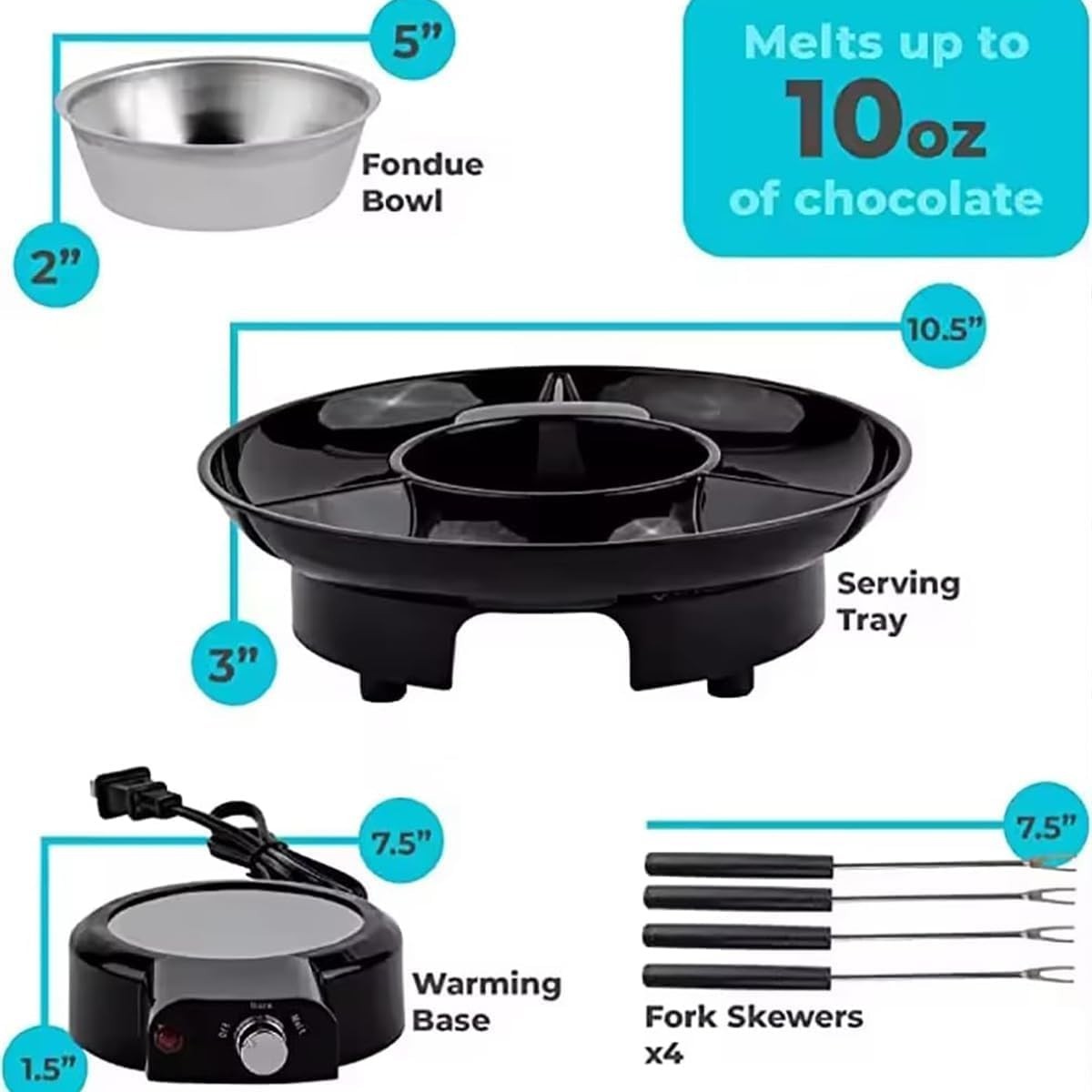 Electric Chocolate Fondue Pot Set Dessert Melter Forks White