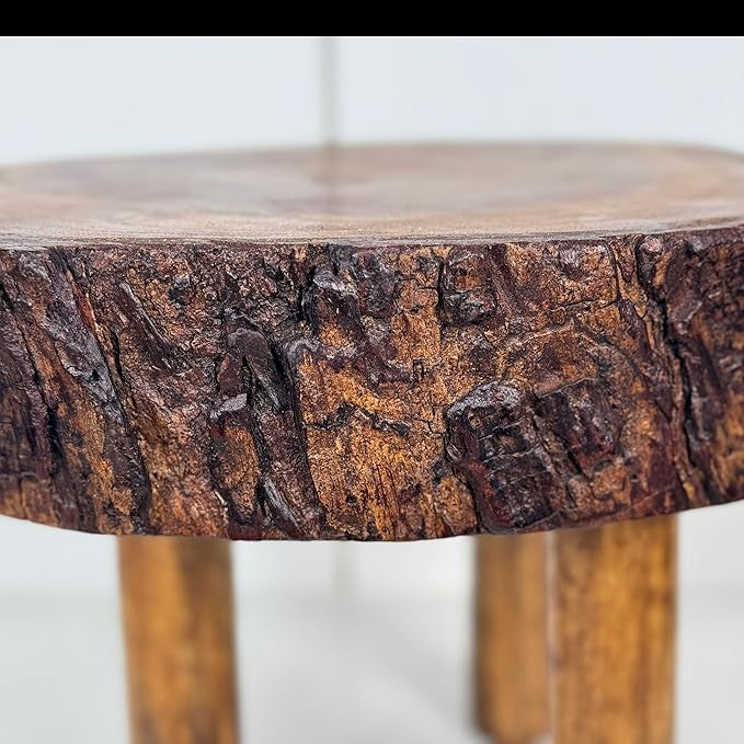 Rustic Solid Wood Tree Trunk Plant Stand 3-Leg Natural Slice Display Table