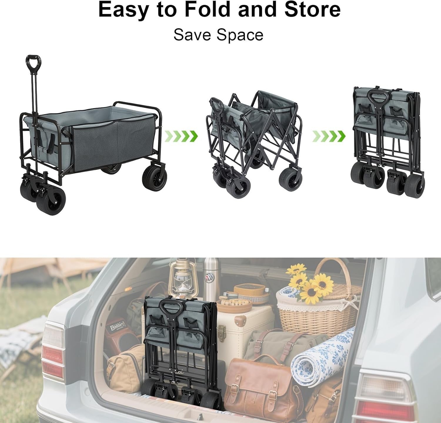 Heavy Duty Folding Utility Trolley with 360° Steering Weatherproof Lining