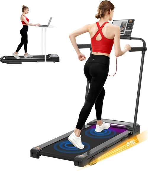 Folding Incline Treadmill with RGB Lighting Quiet 4-in-1 Walking Pad Home Gym