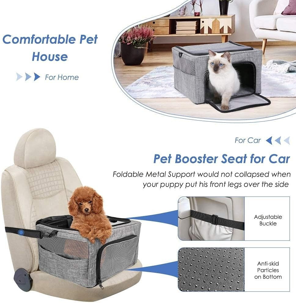 Dog Car Seat Booster Carrier Foldable Travel Crate Mesh Window 15lb