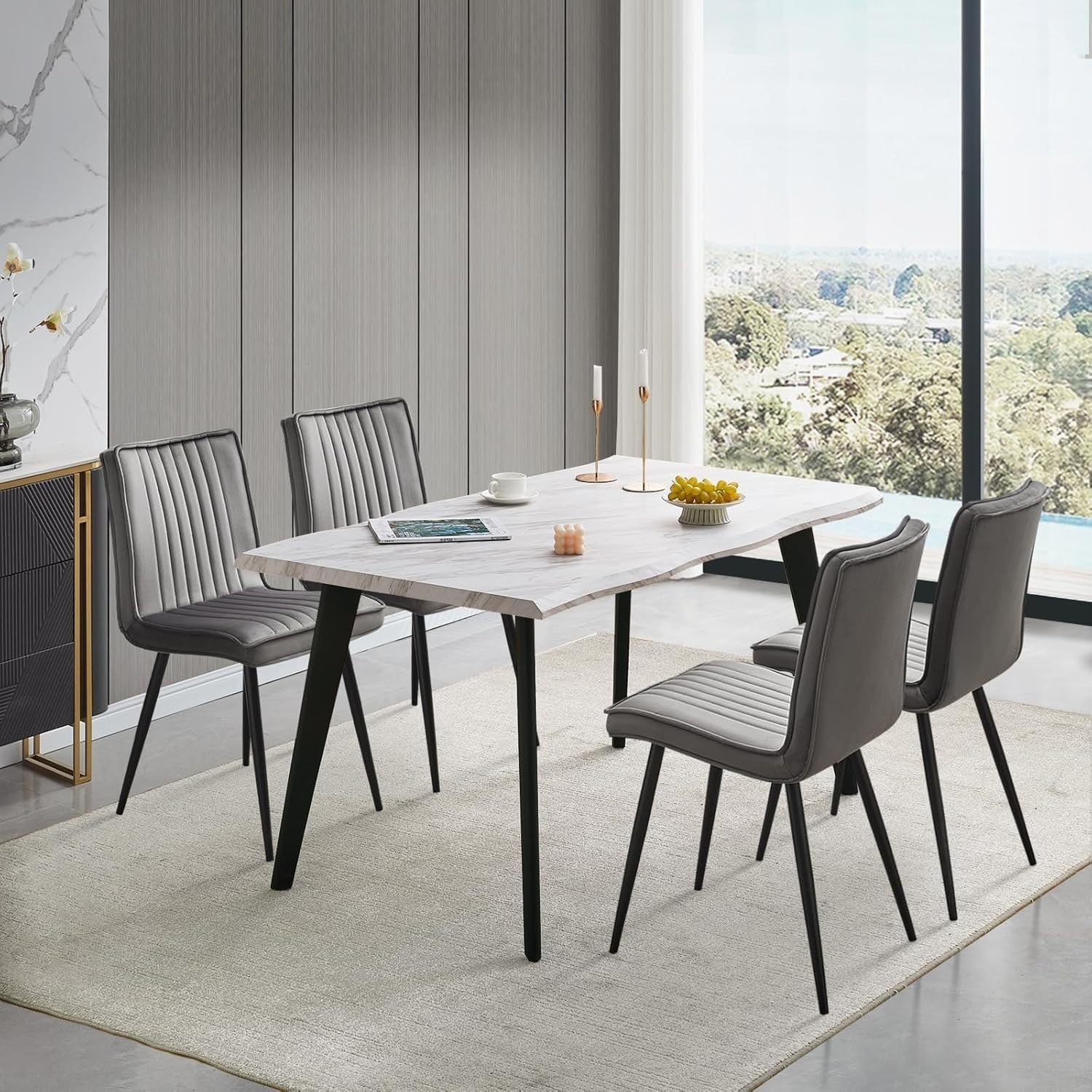 140cm Marble Effect Dining Table Metal Legs 6 Seater Modern Kitchen Room