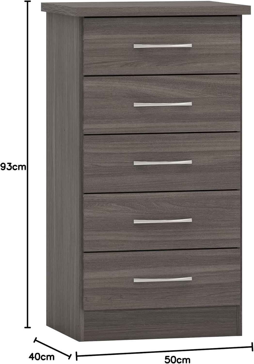 Space-Saving 5 Drawer Chest Narrow Wood Grain Storage Organizer for Home