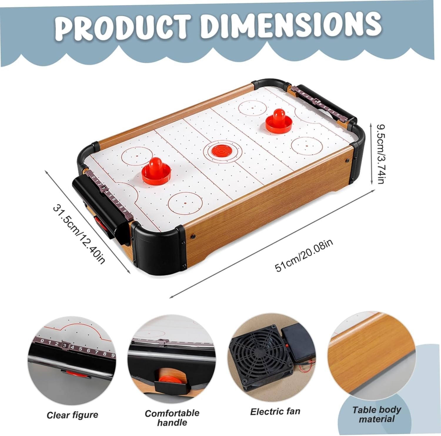 Portable Mini Air Hockey Table Kids Electric Fan Floating Game