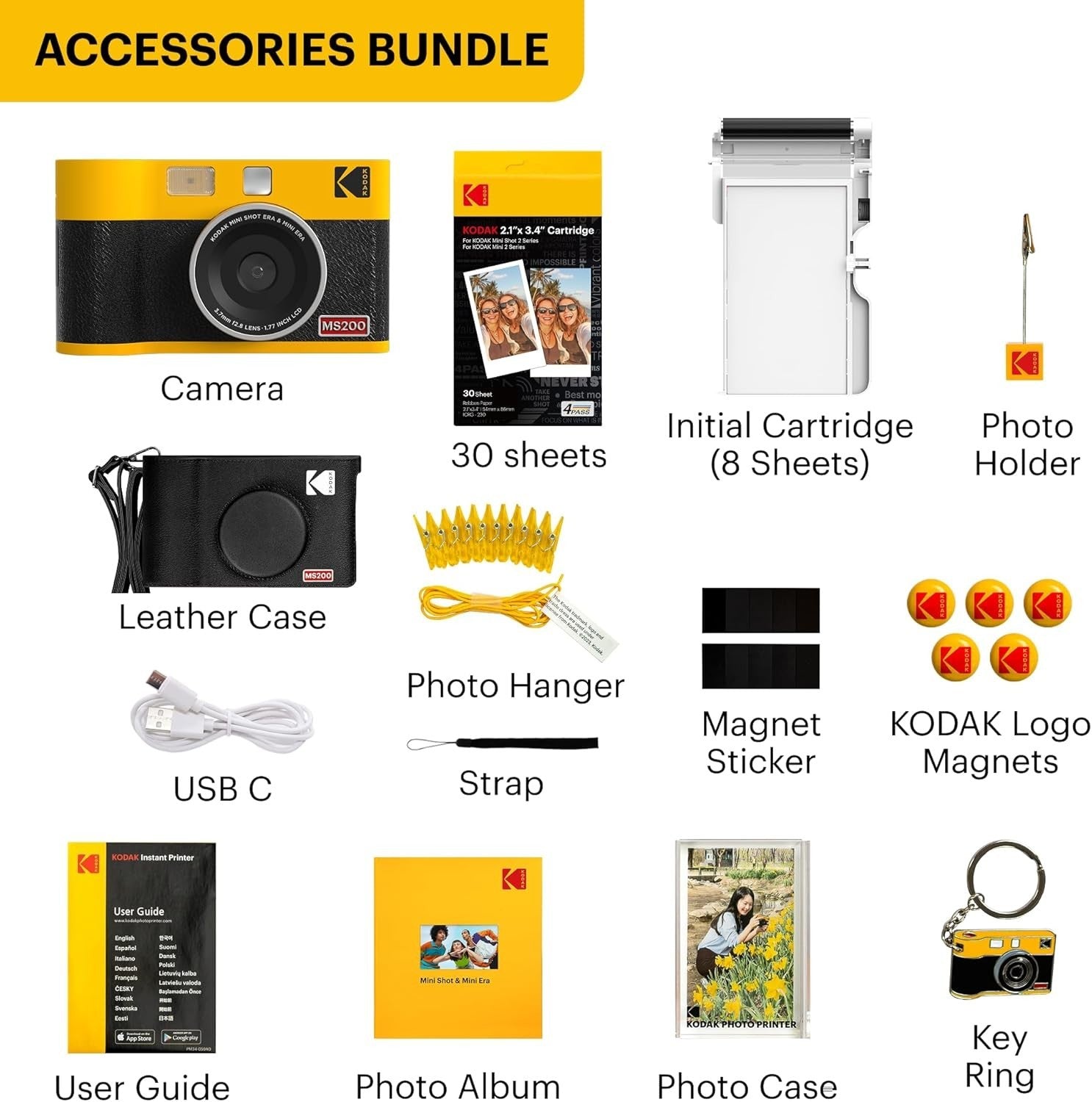 2-in-1 Instant Camera Photo Printer Bundle 38 Sheets Bluetooth Kit