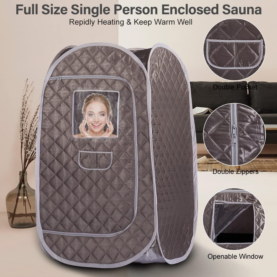 Portable Sauna Tent Foldable One Person Full Body Spa Detox Therapy Dark Grey