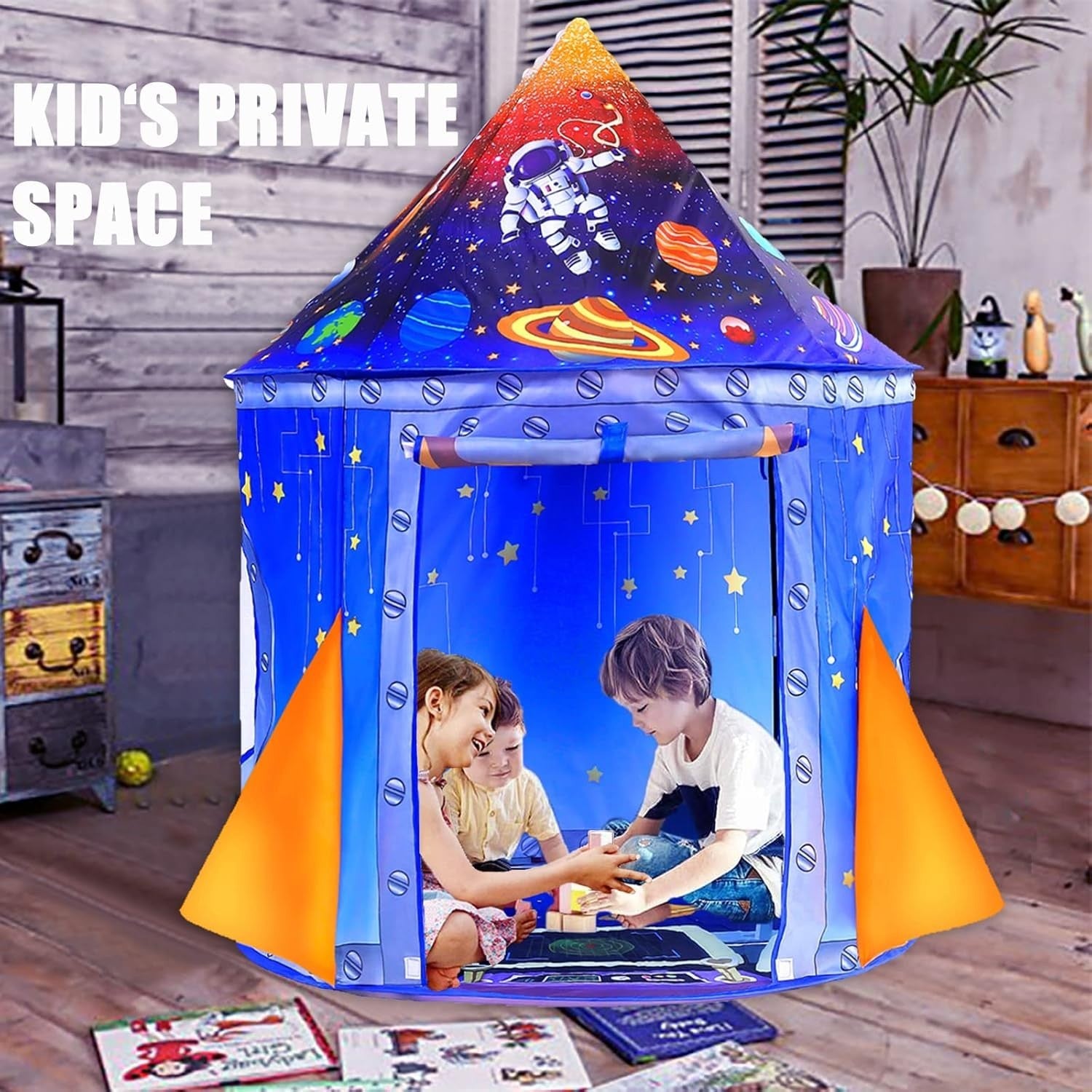 Kids Rocket Ship Play Tent Pop Up Space Playhouse Indoor Outdoor Gift