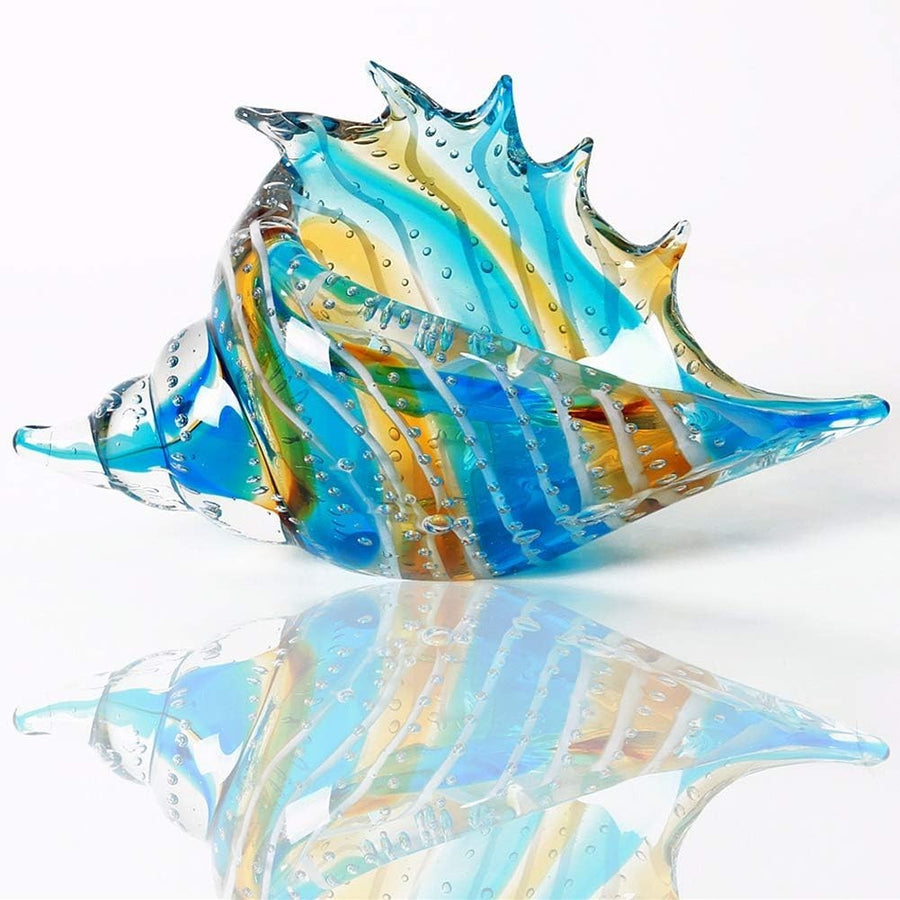 Hand Blown Glass Conch Figurine • Colourful Seashell Ornament