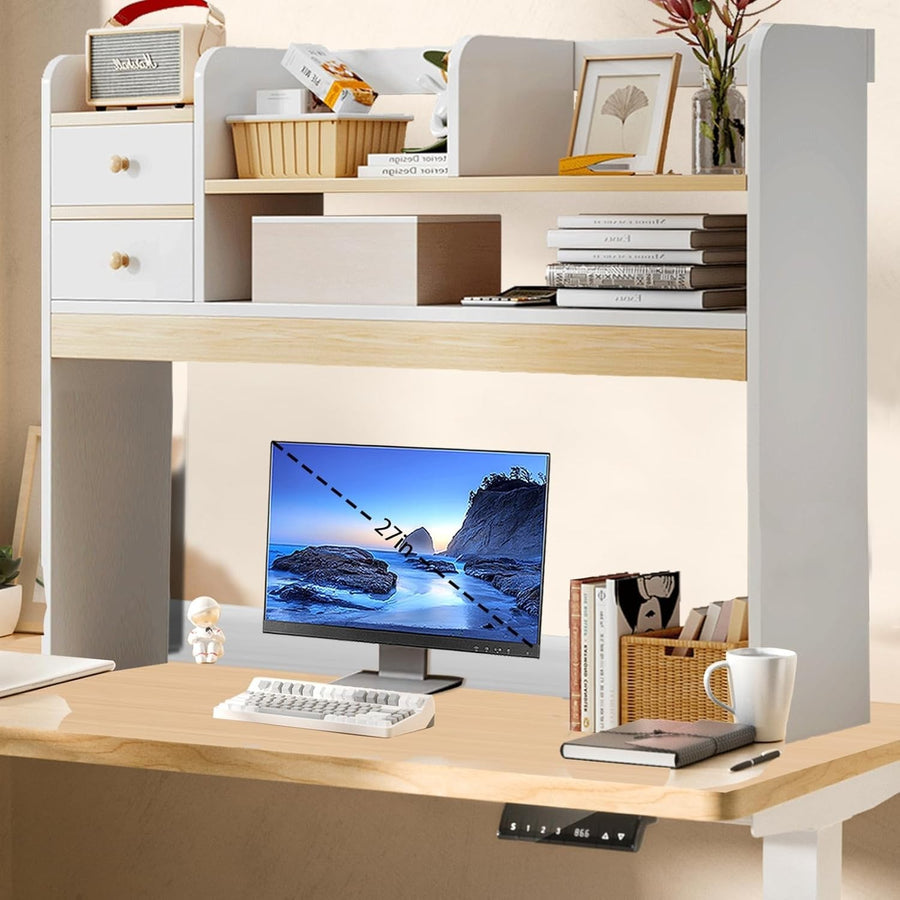 36.6" White Desk Hutch Shelf | 4-Tier Desktop Bookshelf Organizer for Monitor