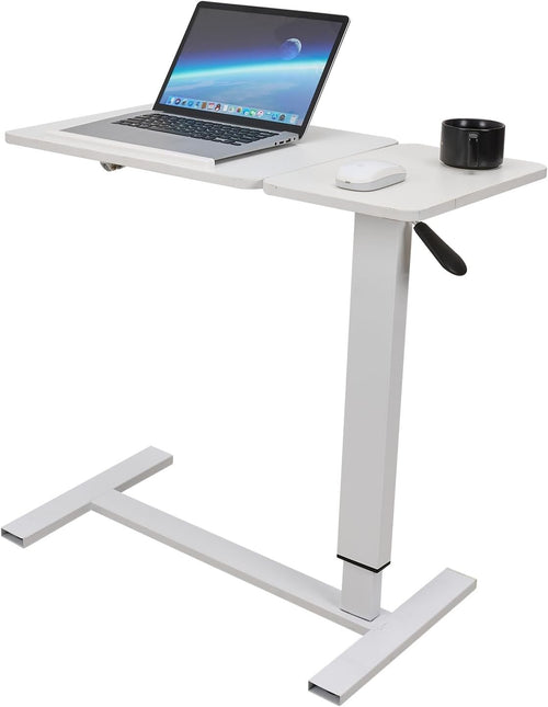 Overbed Standing Desk Adjustable Rolling Laptop Table Tilting Top White 80x40cm