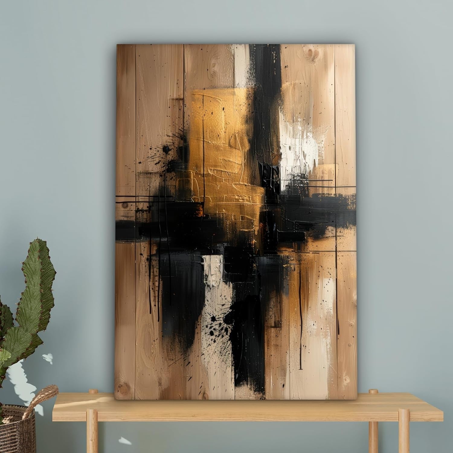 Abstract Gold Black Canvas Wall Art 40x60cm Framed Modern