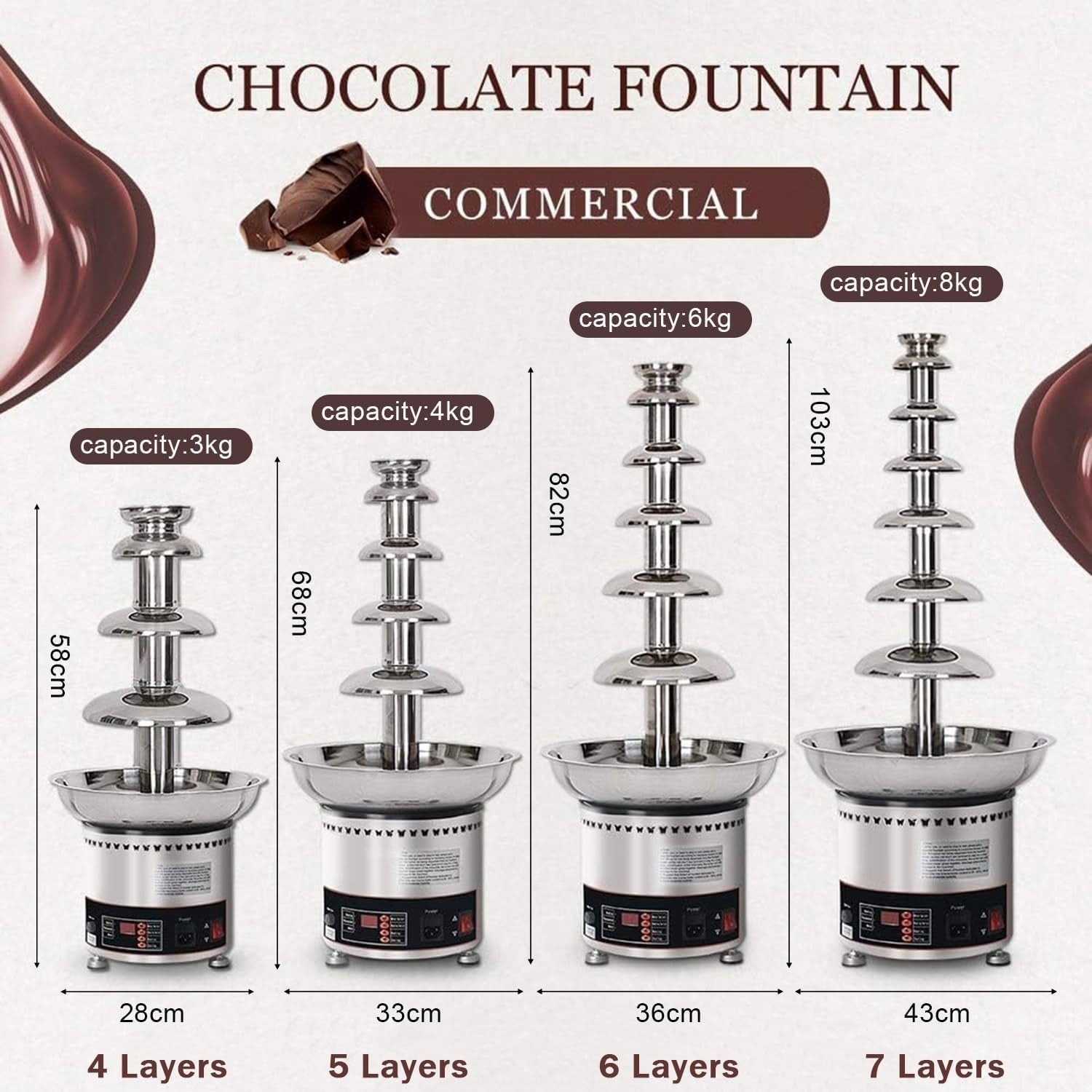 Commercial Chocolate Fountain Machine Stainless Steel Fondue Tower