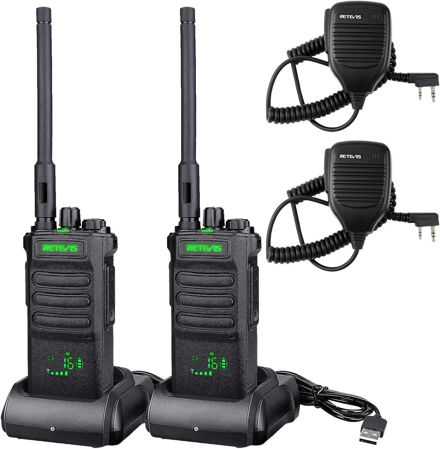 Long Range Professional Walkie Talkies 2 Pack 2600mAh Speaker Mic