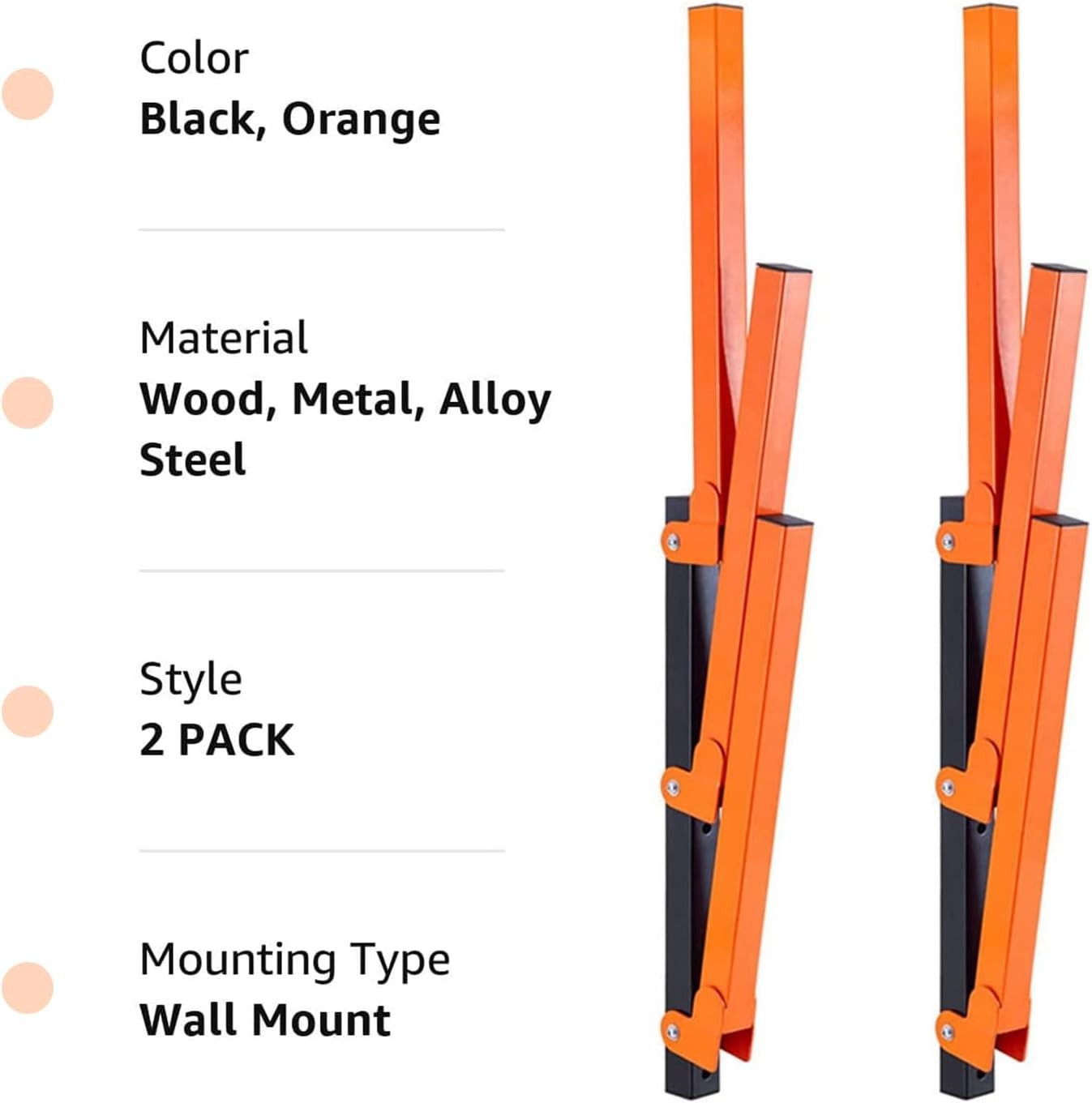Wall-Mount 3-Level Lumber Rack Orange 44D x 17W x 6.7H cm