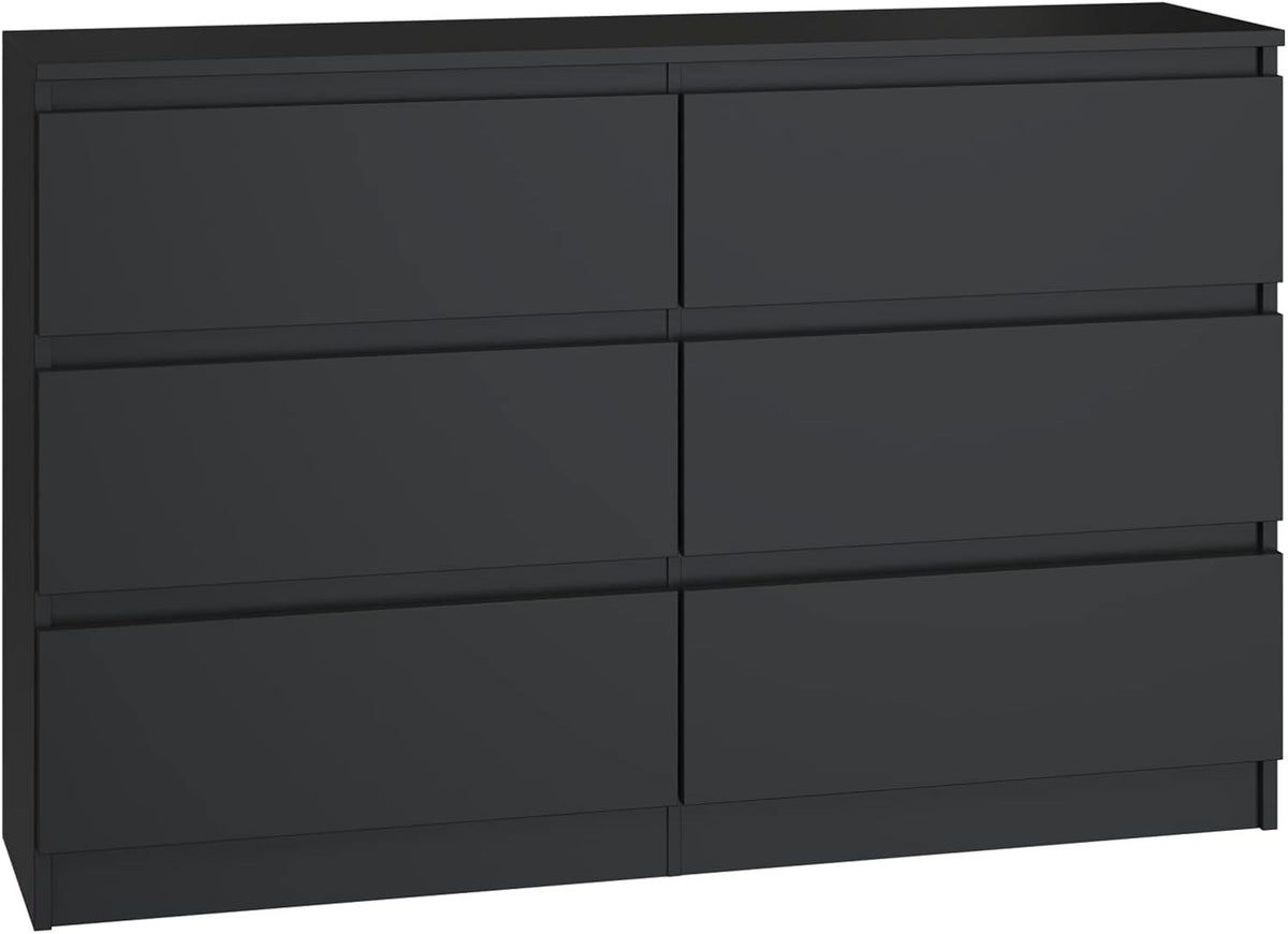 Modern Black 6-Drawer Storage Dresser | Minimalist Home Office & Bedroom Unit