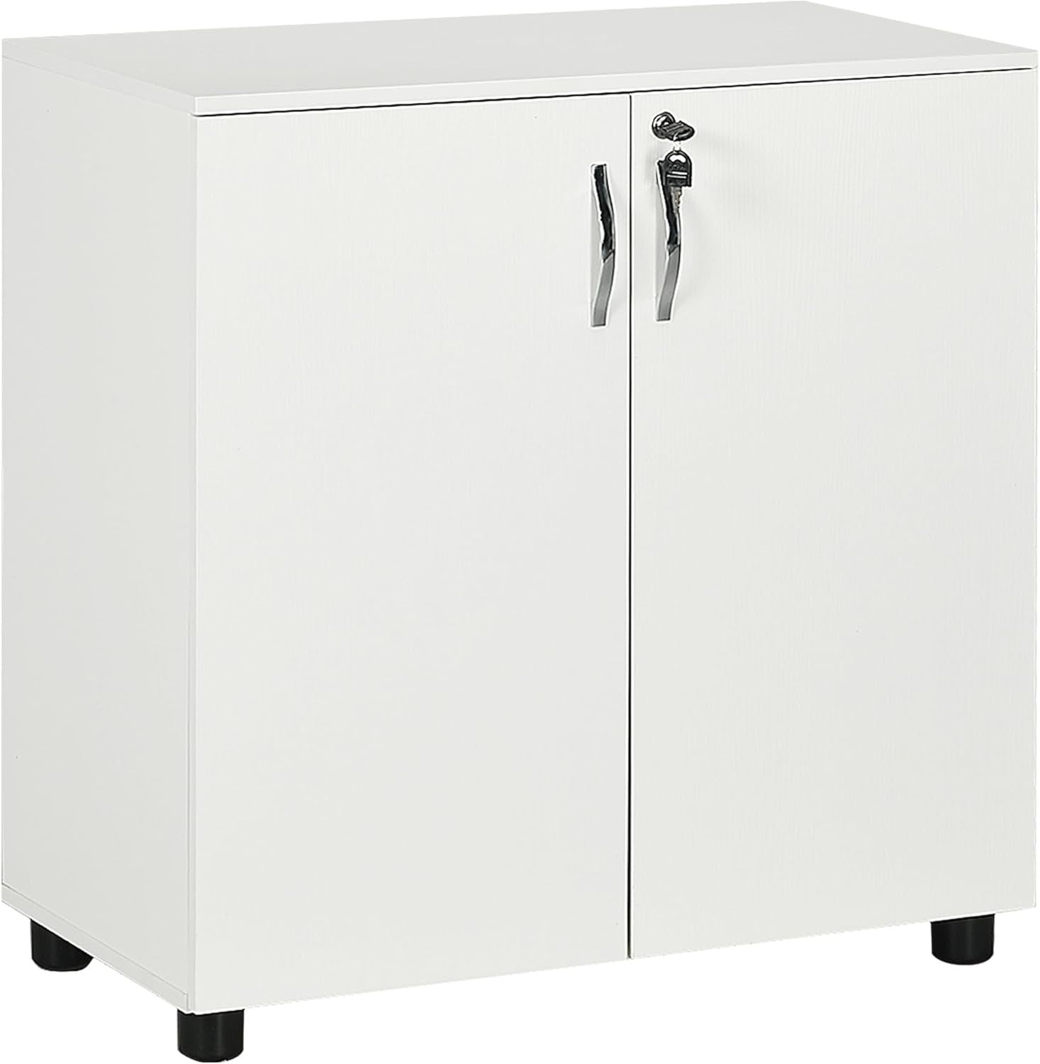 Lockable Filing Cabinet 2-Door Storage Cupboard, 80cm White Office Unit