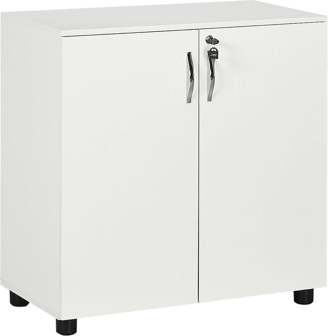 Lockable Filing Cabinet 2-Door Storage Cupboard, 80cm White Office Unit