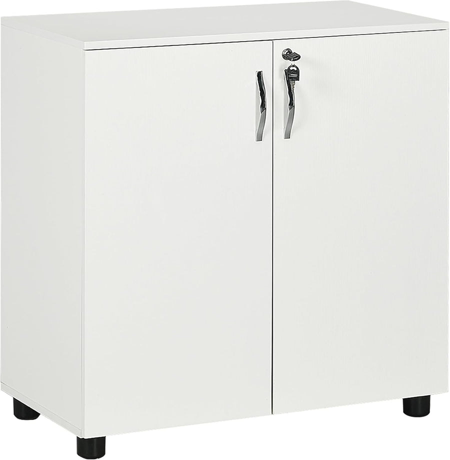 Lockable Filing Cabinet 2-Door Storage Cupboard, 80cm White Office Unit