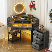 Large Rustic Dressing Table Makeup Vanity LED Light Mirror 5 Drawers Storage