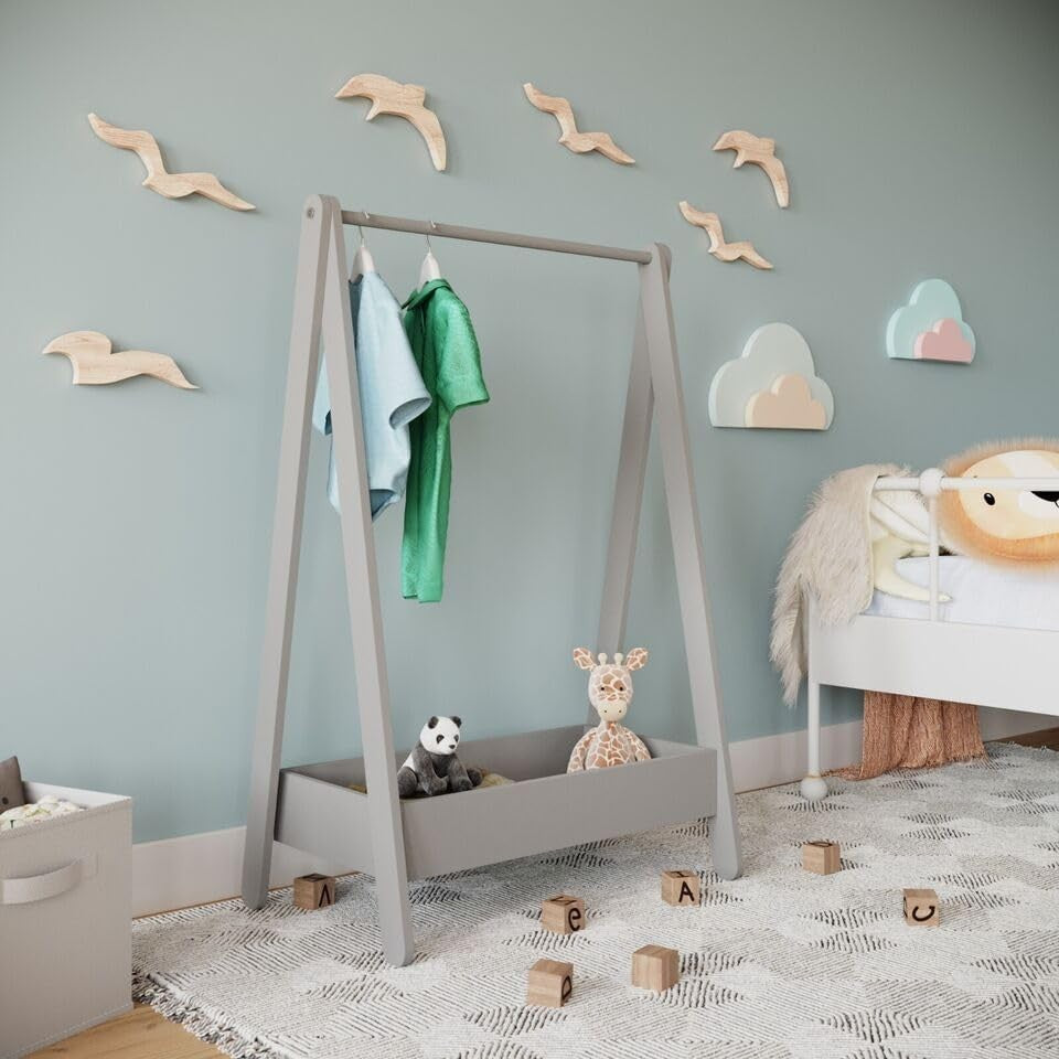 Kids Wooden Dress Up Clothes Rail with Shelf – Grey