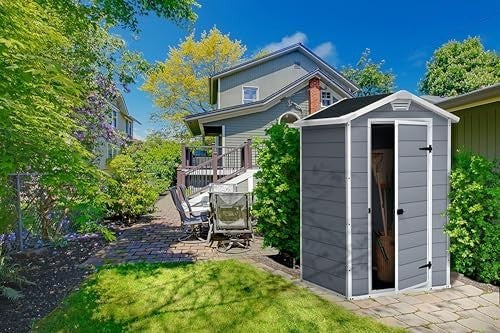 Outdoor Plastic Garden Shed with Floor & Lock Option Weatherproof Storage 4x3ft