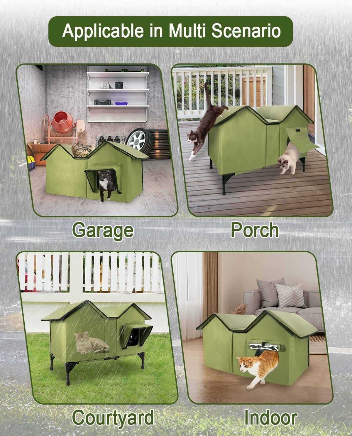 Waterproof Outdoor Cat House Extra Large Shelter with Cushion & Elevated Base