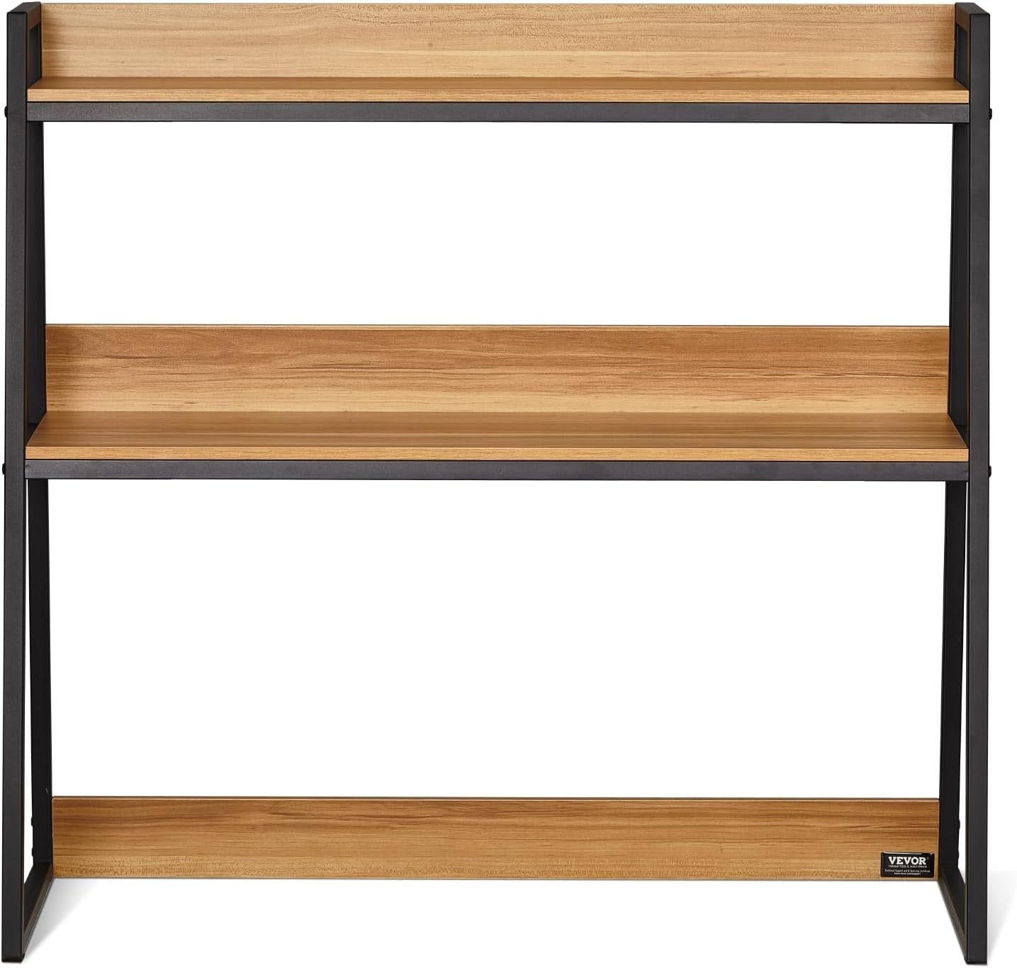 Wood-Color 2-Tier Desktop Bookshelf 95cm Desk Hutch Organiser for 32" Monitor