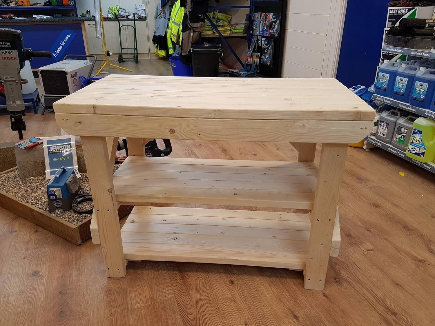 Heavy Duty Wooden Workbench 4ft Double Shelf Strong Garage Workshop Table