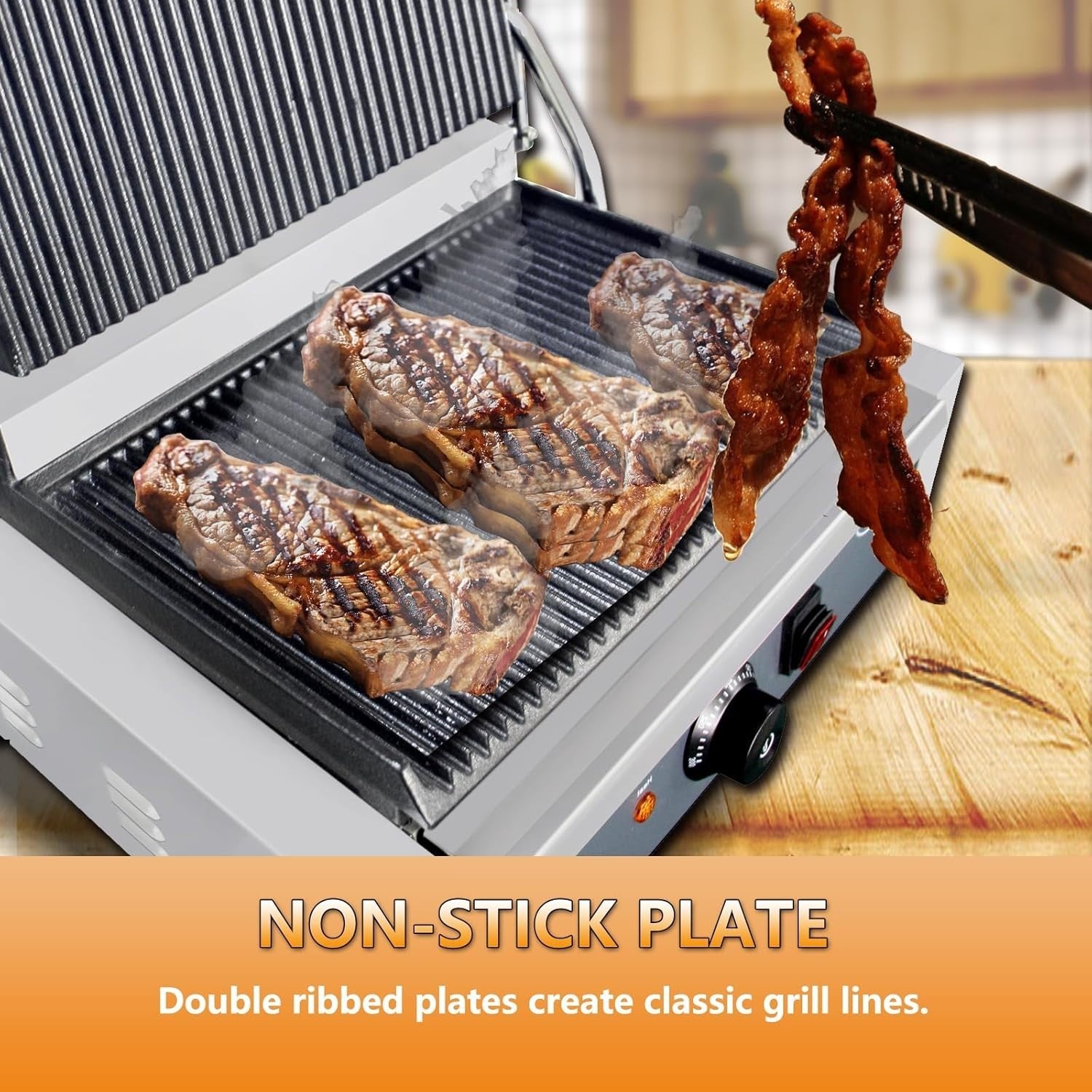 Commercial Panini Press 2200W 34x22cm Ribbed Grill Blue