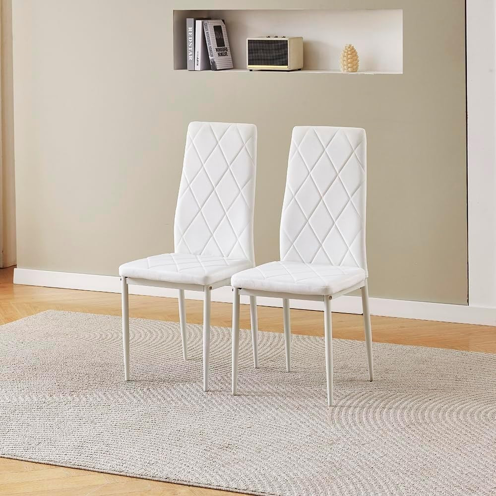 Modern 3-Piece White Marble Dining Set with 2 White Velvet Chairs for Small Spac