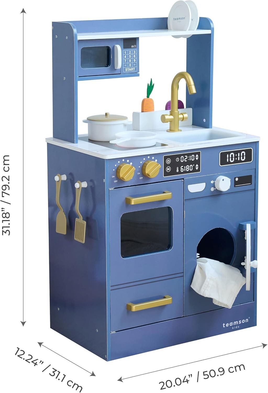 Wooden Kids Play Kitchen Blue Mini Garden Washing Machine Toy Set