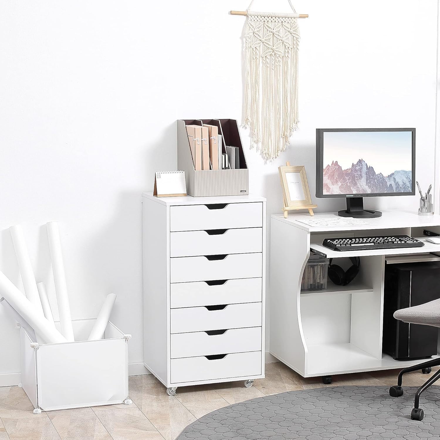 7 Drawer Mobile Filing Cabinet Rolling Office Storage Tall Unit