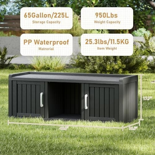 Waterproof Shoe Storage Cabinet Bench 2 Door Resin Unit with Shelves Black