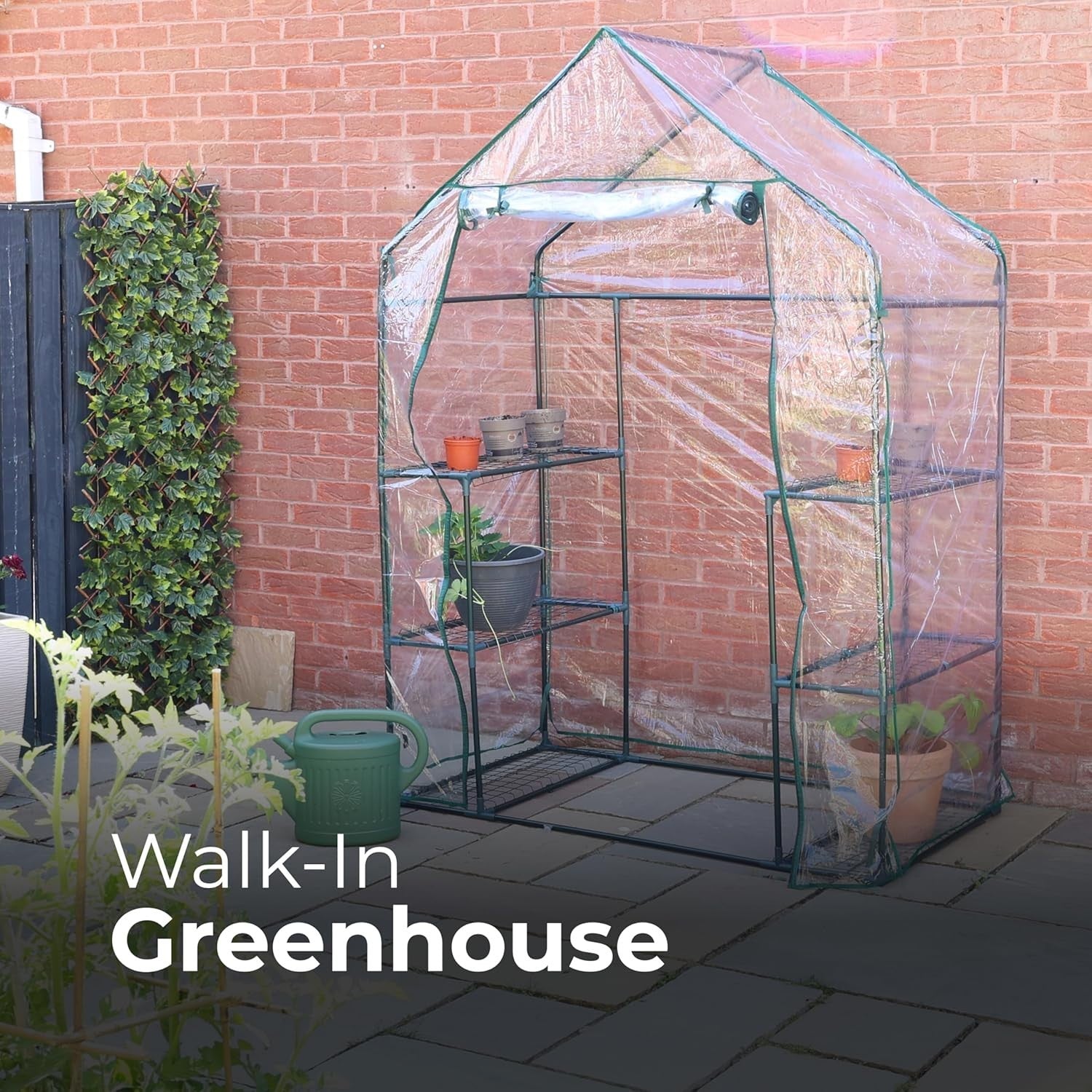 Walk-In Greenhouse with 3 Shelves | Heavy Duty Steel Frame & Clear PVC Cover